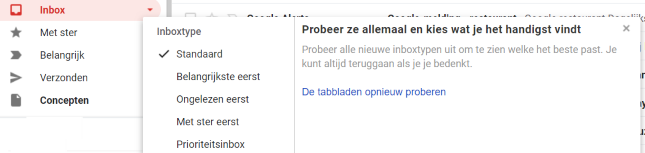 Kies uw type Inbox